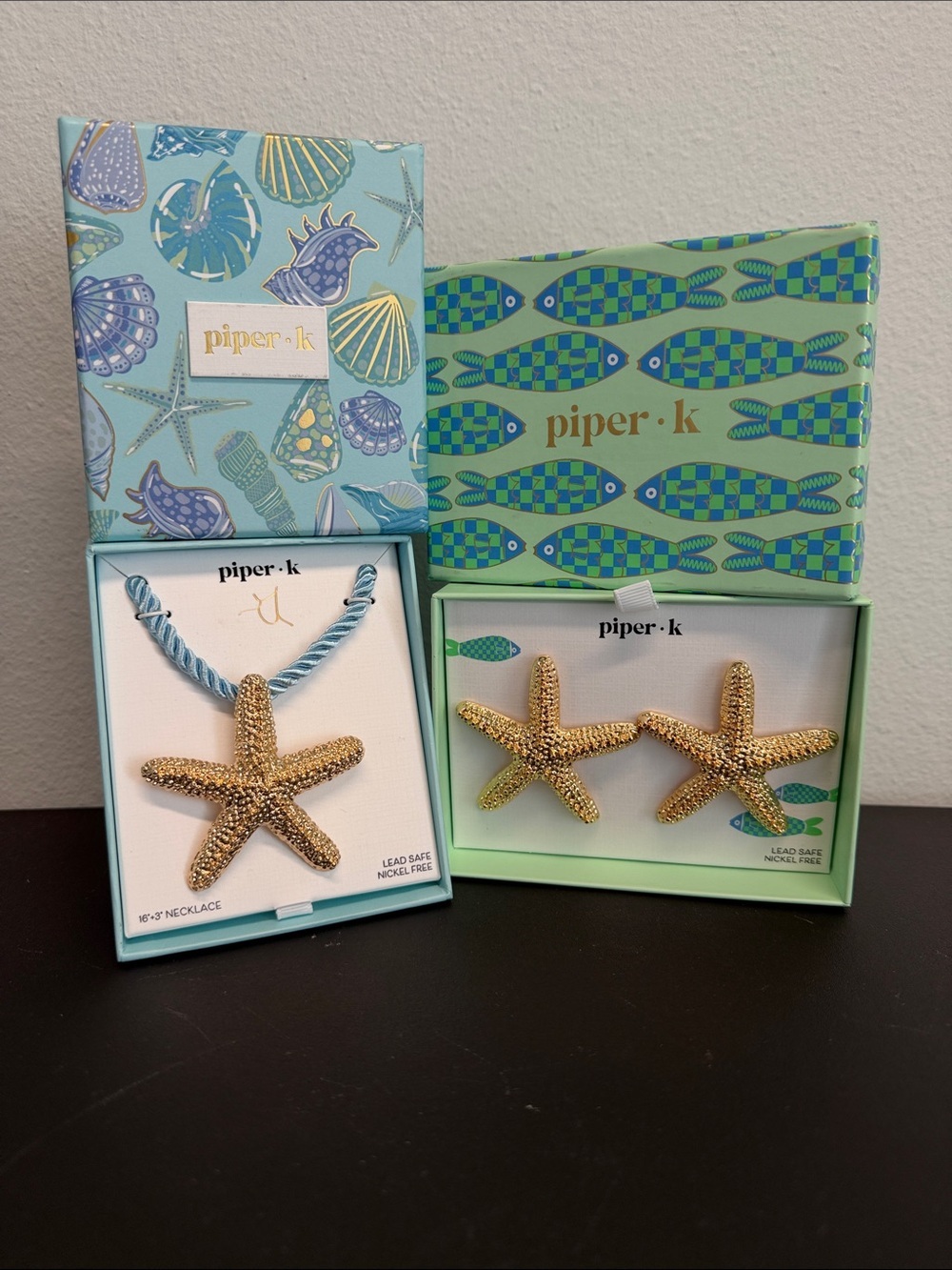 Piper K | Sky Blue Corded Star Fish Pendant Necklace & Matching Earrings ✨